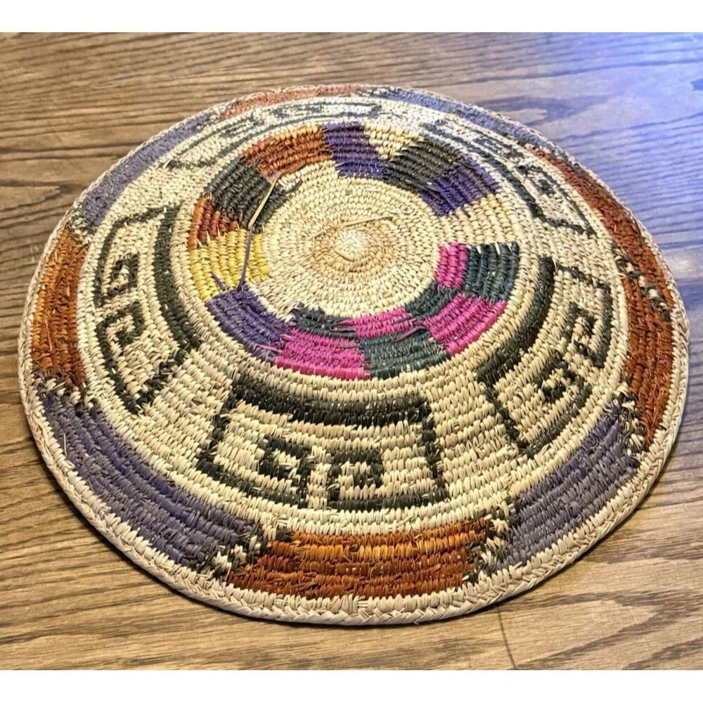 Woven Coil Colorful Basket Tight Weave Herringbone Rim 14